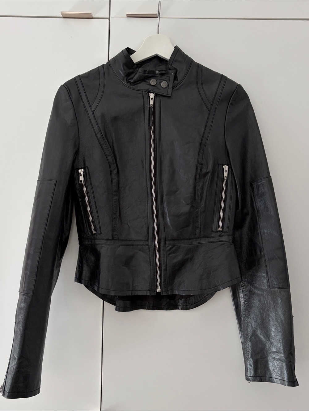 Joie Black Women’s Leather Biker Jacket - Classic Zip Front